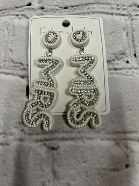 Bride White Beaded Drop Earrings